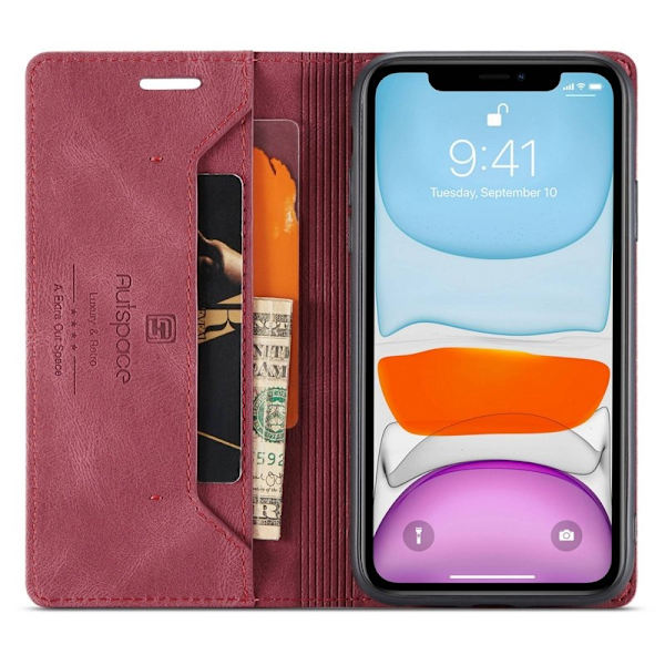 AUTSPACE A01 iPhone 11 Pro Max Plånboksfodral Konstläder - Röd