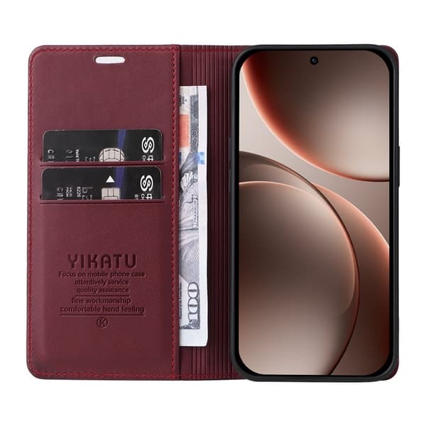 YIKATU Oppo Find X9 Pro 5G Plånboksfodral Konstläder - Vinröd