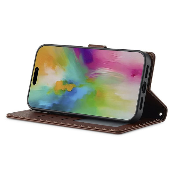 LC.IMEEKE L2 Series iPhone 16 Plus Plånboksfodral Konstläder - Brun