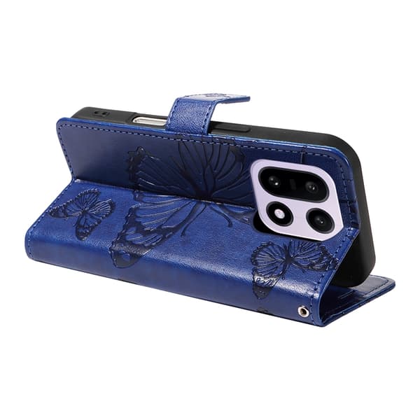 OnePlus 15 5G Konstläder Plånboksfodral Floral Butterfly Imprinted Blå