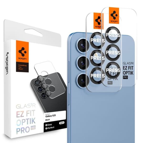 Spigen [2-Pack] Galaxy S25 Kameralinsskydd Härdat glas EZ Fit Black