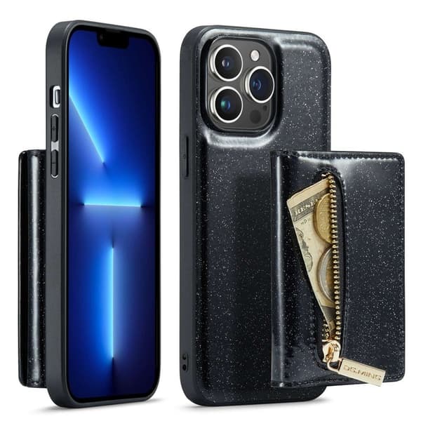 DG.MING M3 Series 2-i-1 Konstläder Plånboksfodral för iPhone 13 Pro Max - Svart