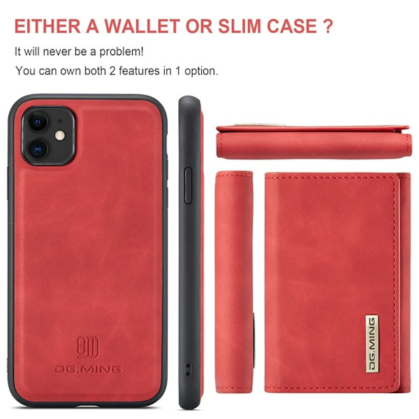 DG.MING M1 Wallet Mobilskal med Ställ för iPhone 11 - Röd