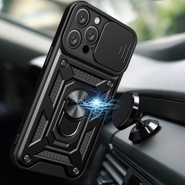 Telefontaske til iPhone 16 Pro Max Hybrid Armor Camshield - Sort Black