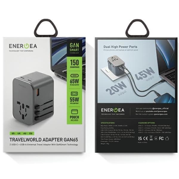 Energea Rejseoplader 65W 2xUSB-C 1xUSB-A PD-PPS-QC 3.0 Grå