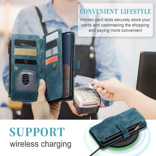 CASEME Konstläder Plånboksfodral för Samsung Galaxy S23+ med rem - Blå