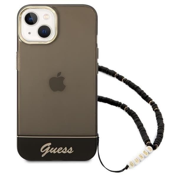 GUESS iPhone 14 Plus Skal Translucent Pearl Strap - Sort Black