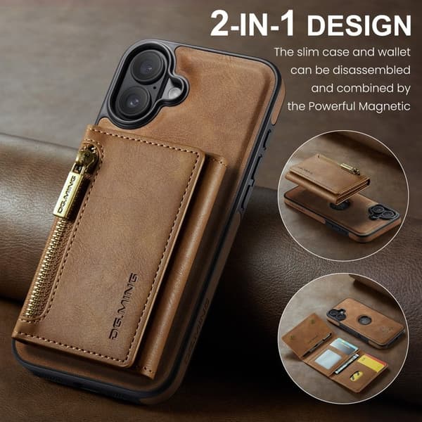 DG.MING M5 Series Mobilskal till iPhone 16 Plus Magnetiskt Konstläder Brun