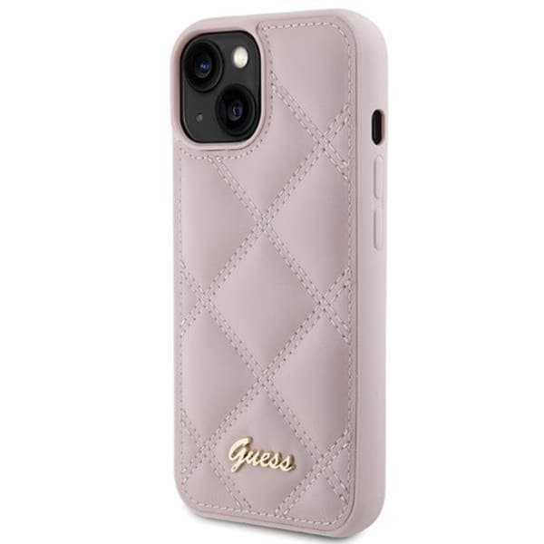 Guess iPhone 15 Mobilskal Quilted Metal Logo - Rosa Rosa