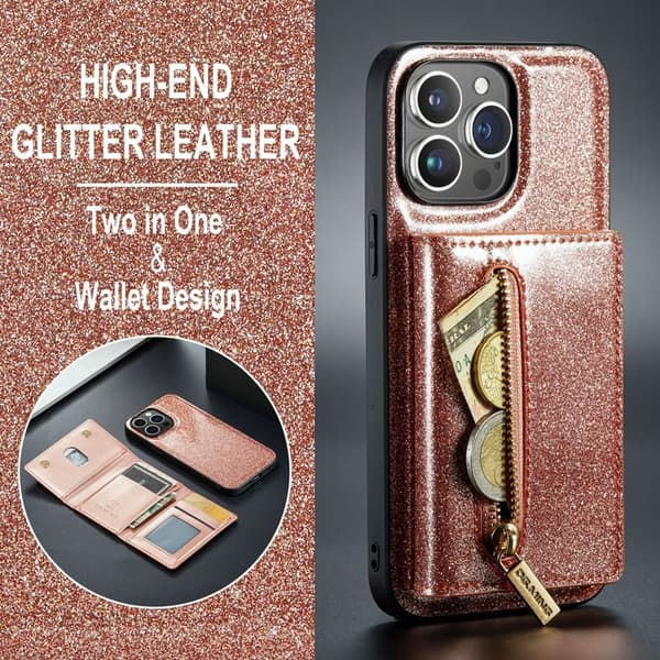 DG.MING M3 Series Mobilskal till iPhone 15 Pro Glittery Konstläder - Roséguld