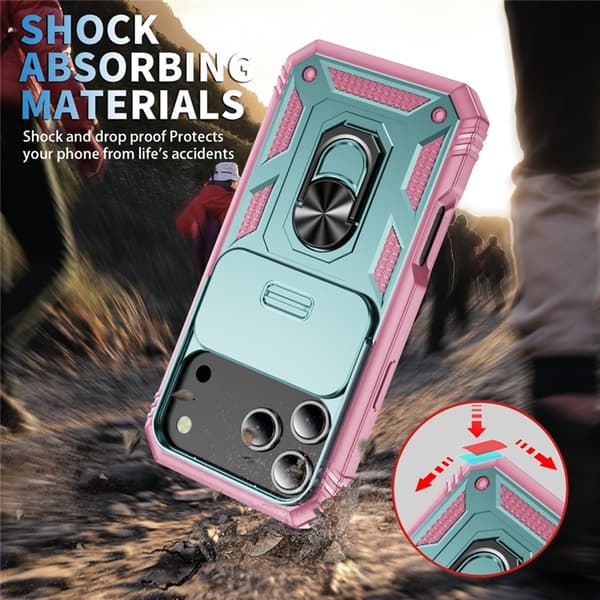 Mobilskal till iPhone 17 Pro Slide Camshield Kickstand - Grön/Rosa Grön
