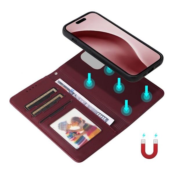 BETOPNICE iPhone 16 Pro Plånboksfodral - Avtagbart Konstläder - Vinröd