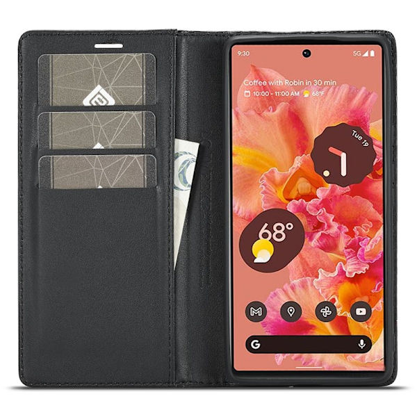 LC.IMEEKE Google Pixel 6a Plånboksfodral Konstläder - Carbon Fiber - Vit