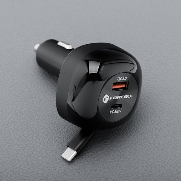 Forcell Billaddare 75W USB-C - USB-A  PD QC Retractable Kabel