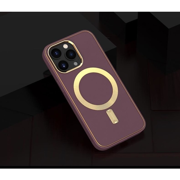 BOOM iPhone 14 Magsafe nahkakotelo - viininpunainen