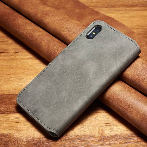 DG.MING Retro KonstLäder Plånboksfodral iPhone XS Max Grå