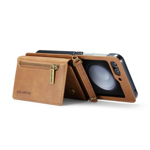 DG.MING Samsung Galaxy Z Flip7 FE Plånboksfodral RFID-Skydd Brun