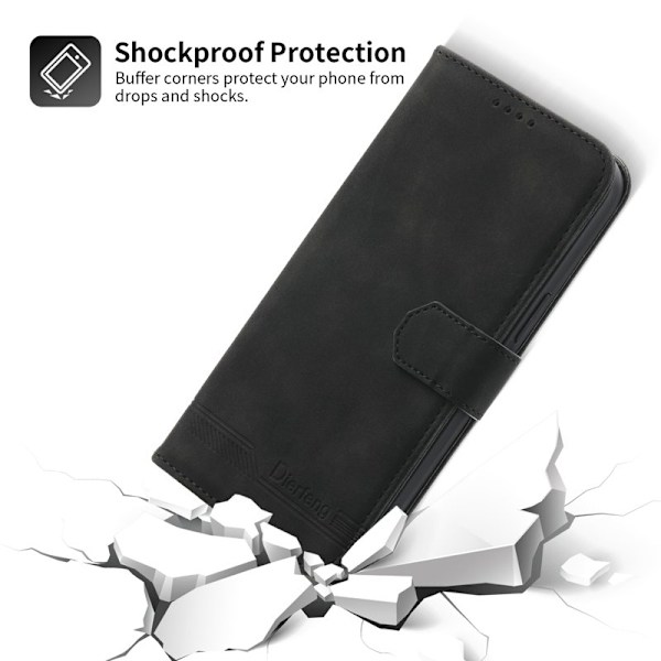 DIERFENG DF-03 Plånboksfodral för iPhone 13 Pro - Konstläder - Svart