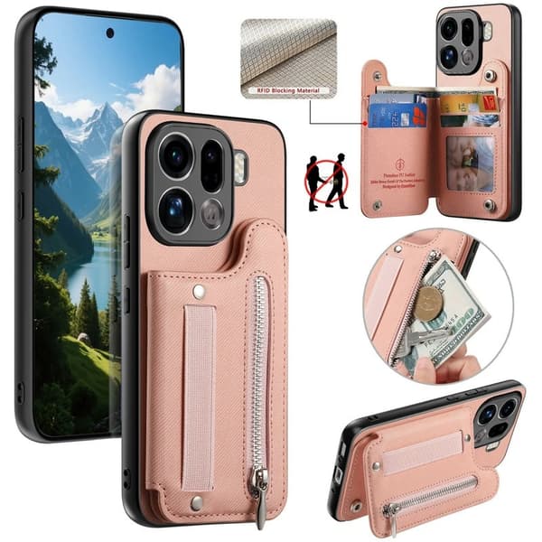 Oppo Find X9 Pro 5G Plånboksfodral Konstläder RFID Skydd - Rosa