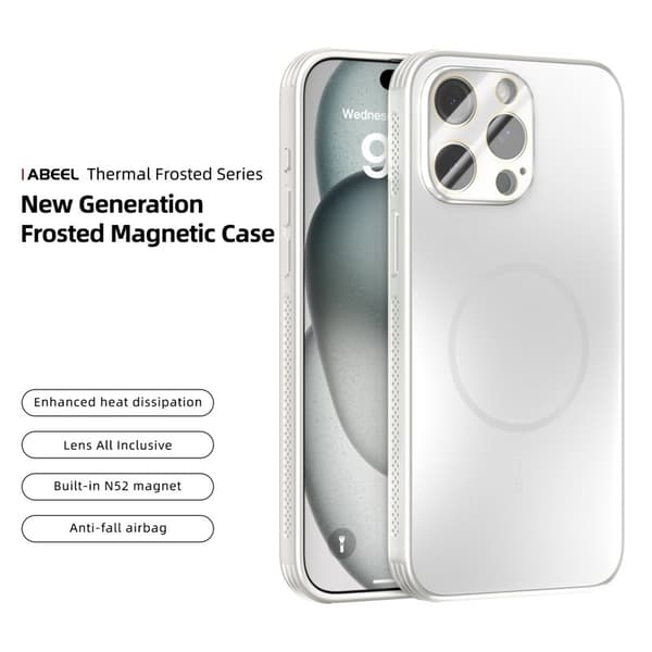 ABEEL Mobilskal till iPhone 15 Pro Max Magnetisk TPU PC Kyl Matt Vit