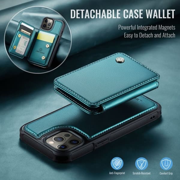 JEEHOOD J05 Mobilskal till iPhone 12 Pro Max Läder med Magnetficka Cyan