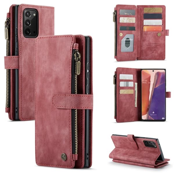 CASEME Konstläder Plånboksfodral för Samsung Galaxy Note20 - Röd