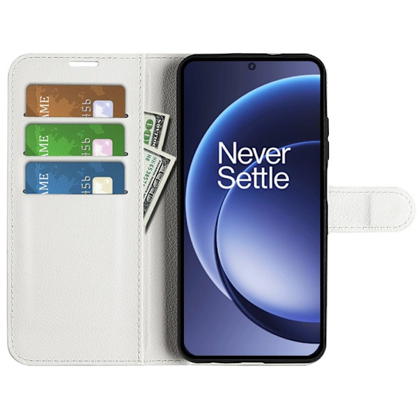AMORUS OnePlus 15 Konstläder Plånboksfodral Litchi Shockproof - Vit Vit