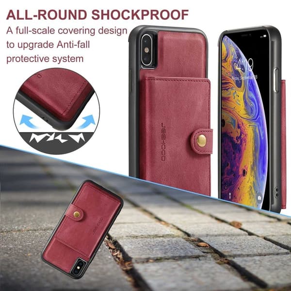 JEEHOOD iPhone XS/X Plånboksfodral Konstläder TPU med kickstand - Röd