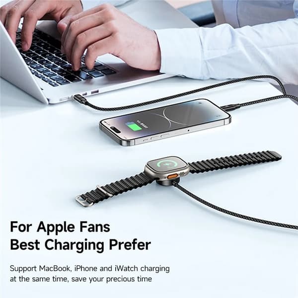 MCDODO 3in1 USB-C/USB-C/Lightning Kabel 1.2M Trådlös Laddare Svart