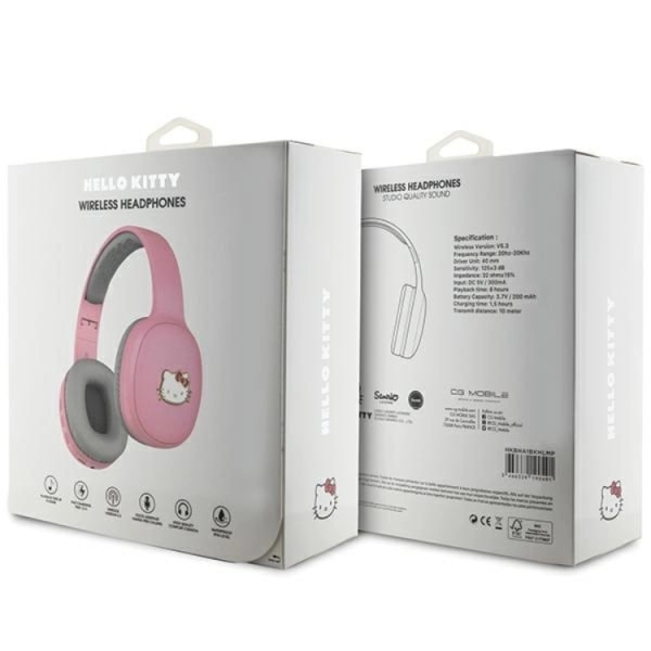 Hello Kitty On-Ear hovedtelefoner Bluetooth Metal Logo - Pink/Grå