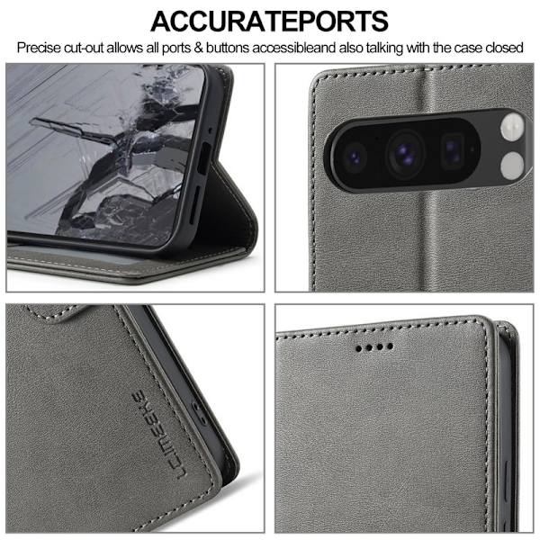 LC.IMEEKE Google Pixel 9 Pro Plånboksfodral Shockproof Konstläder - Grå