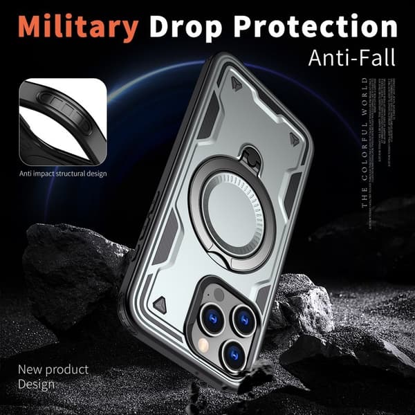 Mobilskal till iPhone 15 Pro Plast Militärskydd Kickstand - Grå