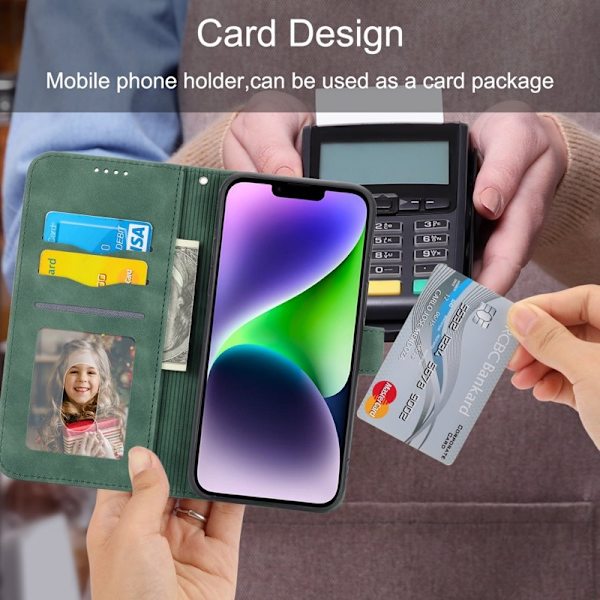 DIERFENG DF-03 Plånboksfodral i Konstläder för iPhone 15 Plus - Grön