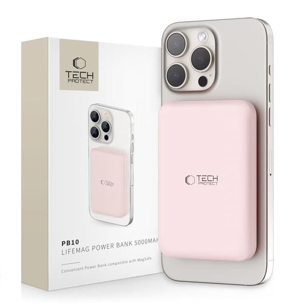 Tech-Protect PB10 Lifemag Magsafe Powerbank 5000mah - Lyserød Rosa