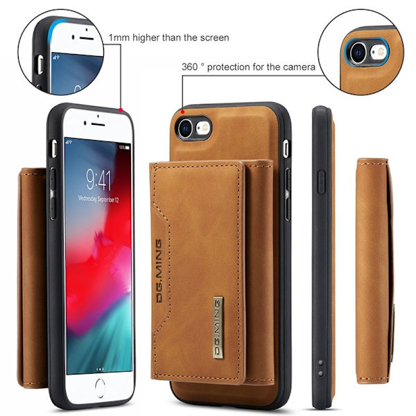 DG.MING Konstläder Plånboksfodral för iPhone 7/8/SE 2020/2022 - Brun