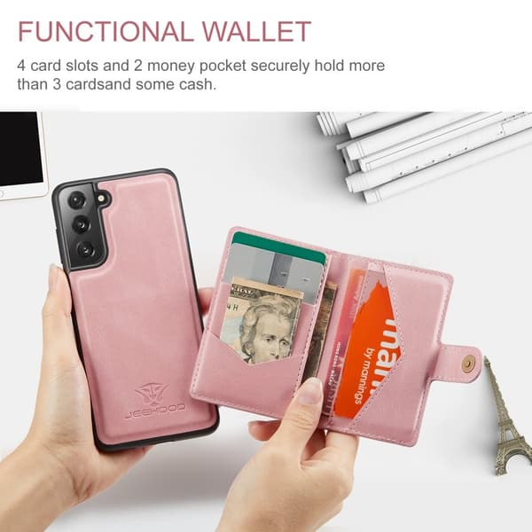 JEEHOOD Magnetic Wallet Mobilskal för Samsung Galaxy S21 FE 5G - Roséguld
