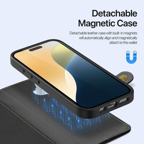 DUX DUCIS Lawa Series iPhone 16 Plus Plånboksfodral Äkta läder - Svart