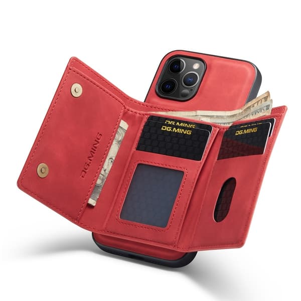 DG.MING iPhone 13 Pro Max Skal samt Wallet med Kickstand - Röd Red