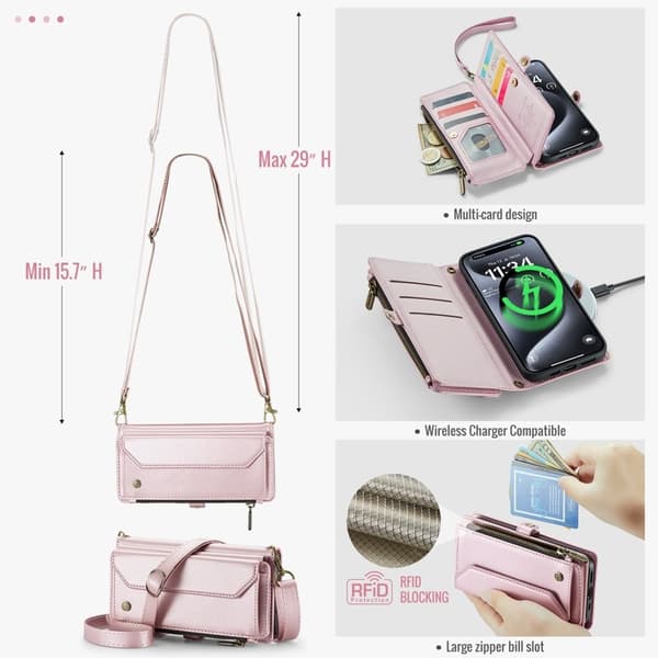 CASEME iPhone 15 Pro Max Plånboksfodral Konstläder med kortfack - Rosa