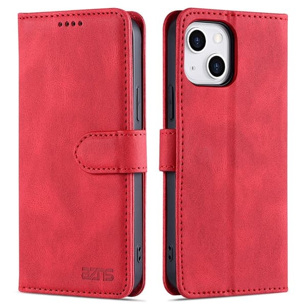 AZNS iPhone 13 Konstläder Plånboksfodral - Stöttåligt och Repbeständigt - Röd