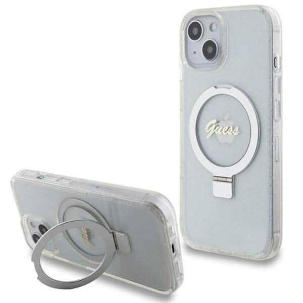 Guess Mobilskal till iPhone 15/14/13 MagSafe Ringställ Script Glitter Transparent