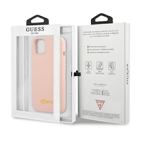 Guess iPhone 13 Skal Magsafe Silicone Script Gold Logo - LjusRosa Rosa