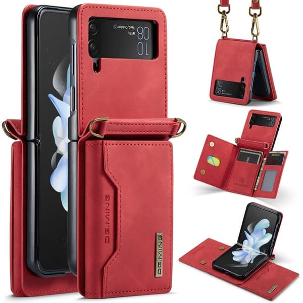 DG.MING Konstläder Plånboksfodral för Samsung Galaxy Z Flip3 5G Röd