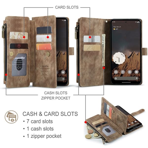 CASEME Google Pixel 10 Pro/10 Konstläder Plånboksfodral Zipper C30 - Brun Brun