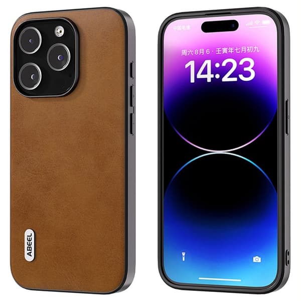 ABEEL Mobilskal till iPhone 15 Pro Max PU Läder Coated TPU - Brun