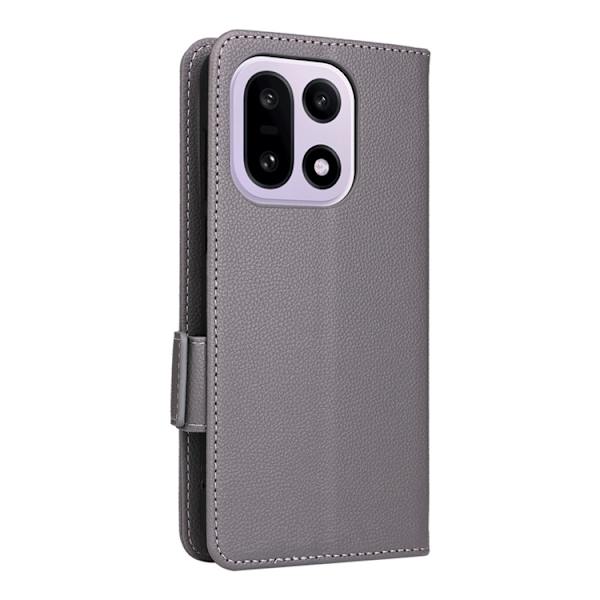 OnePlus 15 5G Plånboksfodral Litchi Texture Konstläder - Grå Grå