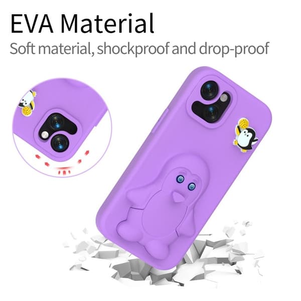 Penguin för Mobilskal till iPhone 15 Kickstand Stöttålig EVA - Lila