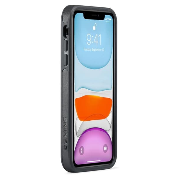 DG.MING Mobilskal till iPhone 11 PU Läder Coated PC+TPU Hybrid Svart