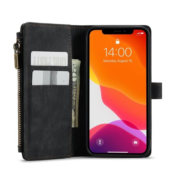CASEME Konstläder Plånboksfodral för iPhone 12/12 Pro med rem - Svart