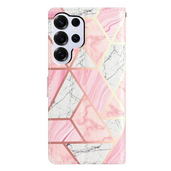 Samsung Galaxy S26 Ultra Plånboksfodral Konstläder Ställ Rosa Marmor